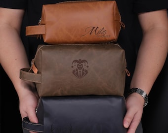 Aangepaste lederen toilettas, lederen Dopp Kit, gepersonaliseerde cadeaus bruidsjonkers, gepersonaliseerd cadeau voor hem mannen Dopp Kit voor mannen, vaderdagcadeau