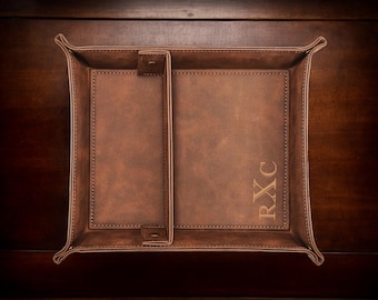 Bandeja de cuero personalizada para valet: organizador con grabado personalizado para llaves, billetera y reloj. Regalo para padrinos de boda, papá y el Día del Padre.
