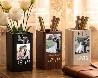 Personalized Pen Holder for Newlyweds, Custom Photo Desk Organizer, Wedding Gift, Mr and Mrs Gift, First Home Keepsake, Anniversary Gift