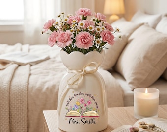 Jarrón personalizado para profesores, regalo "Enséñales, ámalos, míralos crecer", regalo personalizado con nombre para profesores, regalo de agradecimiento de fin de año para profesores