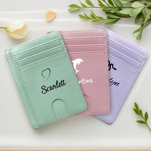 Tarjetero de cuero con símbolo y nombre, tarjetero, tarjetero pequeño personalizado, tarjetero minimalista.