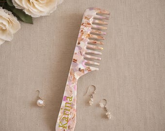 Personalized Engraved Wide Tooth Comb with Handle, Custom Engraved Name Hair Comb, Custom Wide Tooth Comb, Bridesmaids Gifts for Her