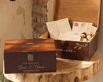 Personalized Wedding Keepsake Box, Engraved Wooden Memory Box, Wedding Time Capsule, Heirloom Gift Box for Vows, Photos & Love Letters