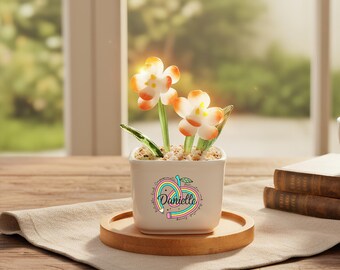 Personalized Teacher Flower Pot, Custom Name Glass Flower Plant, Teacher Appreciation Gift, Rainbow Teacher Desk Decor for Classroom