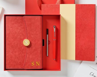 Custom Leather Journal Gift Set, Personalized Leather Notebook, Initial Notebook Gift, Personalized journal, Elegant Notebook and Pen Set
