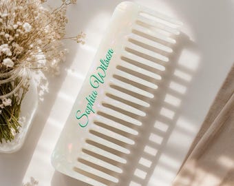 Personalized Acetate Comb with Name – Custom Wide Tooth Hair Comb – Bridesmaid Gift, Aesthetic Comb for Women, Travel Comb, Gift for Her