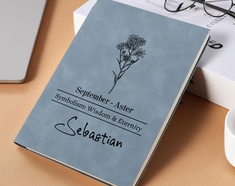 Diario de flores con el mes de nacimiento, cuaderno con nombre personalizado, cuaderno de cuero sintético, diario de regalo navideño con flores personalizado, diario de sueños botánicos