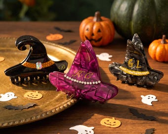 Halloween Engraved Witch Hat Hair Claw Clip, Spooky Gothic Hair Accessory, Witchy Hair Clip, Halloween Hair Claw, Halloween Gift for Women