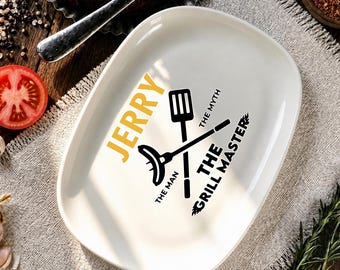 Personalized BBQ Plate for Dad, Custom Name Grill Master Gift, BBQ Lover Gift for Him,Birthday Gift for Husband or Grandpa,Father's Day Gift