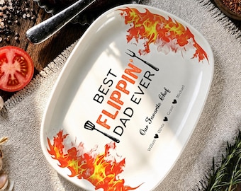 Custom Best Flippin Dad Plate, Personalized BBQ Serving Tray, Funny Dad Chef Gift, Grill Master Gift for Husband, Father’s Day Gift Grandpa