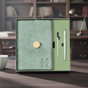 Lyxigt läderanteckningsblock, presentset med graverad anteckningsbok, affärsgåva för män, monogrampresent, jubileumspresent, skrivbordspresent