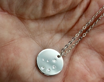 Collar de constelaciones del zodiaco - Signo de astrología personalizado - Collar colgante de monedas de disco en plata, colgante de monedas del zodíaco, chapado en plata, Libra