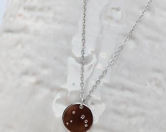 Collar de constelaciones del zodiaco - Signo de astrología personalizado - Collar colgante de monedas de disco en plata, Colgante de monedas del zodíaco, Plateado, Aries
