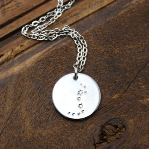 Zodiac Constellation Necklace - Custom Astrology Sign - Disk Coin Pendant Necklace in Silver, Zodiac Coin Pendant, Silver plated, Scorpio