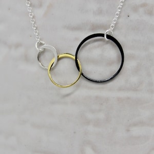 Triple Circle Necklace, Three Circle Necklace, Silver Eternity Necklace, Karma Necklace, Hoop Necklace, Silver Ball Chain