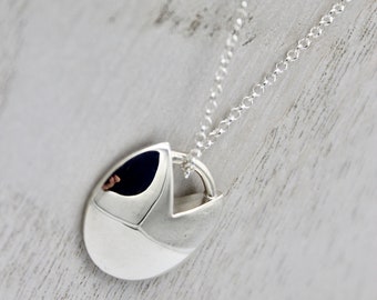 Sterling silver domed circle pendant - silver necklace - delicate silver jewelry - simple silver necklace - Sterling Silver Pendants