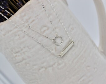 Circle Necklace / Bar Necklace / Sterling Silver Necklaces / Sterling Silver Circle Necklace / Karma Necklace / Silver Karma Necklace