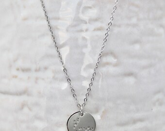 Collar de constelaciones del zodiaco - Signo de astrología personalizado - Collar colgante de monedas de disco en plata, Colgante de monedas del zodíaco, Plateado, Piscis