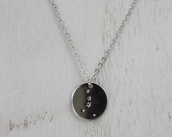 Collar de constelaciones del zodíaco - Signo de astrología personalizado - Collar colgante de moneda de disco en plata, colgante de moneda del zodíaco, plateado, cáncer