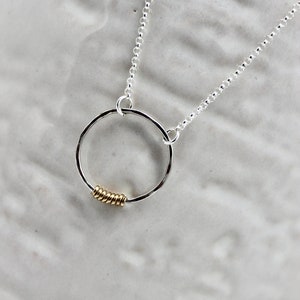 Open Circle Pendant, Dainty Minimal Necklace, Sterling silver circle necklace, Silver & Gold necklace, Delicate silver jewelry, Simple Circl