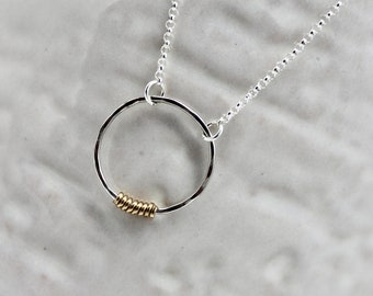 Open Circle Pendant, Dainty Minimal Necklace, Sterling silver circle necklace, Silver & Gold necklace, Delicate silver jewelry, Simple Circl
