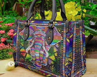 leather bag handmade bag handmade tote bag traditonal embossed elephant bag 