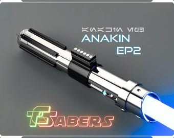 Anakin's EP2 lichtzwaard, neopixel of RGB, Attack of the Clones, met aangepast mes en harde hoes, Star Wars (XenoPixel V3, Proffie 2.2 of RGB)