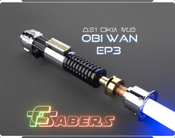 Spada laser EP3 Neopixel o RGB di Obi Wan, La vendetta dei Sith, con lama personalizzata e custodia rigida, Star Wars (XenoPixel V3, Proffie 2.2 o RGB)