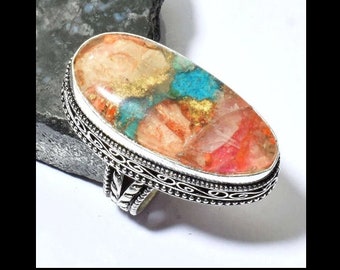 New Handmade Size 8.5 Oyster Turquoise Antiqued Silver Statement Ring, Ethnic, Mothers Day, GIft