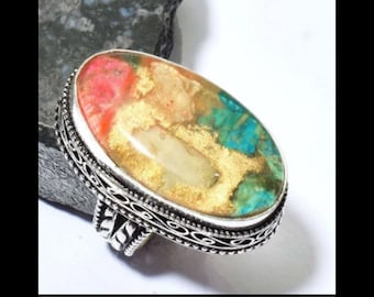 New Handmade Size 8.25 Oyster Turquoise Antique Ethnic Silver Statement Ring, Exotic, Mothers Day, Gift, Gemstone