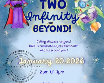 Dos invitaciones de cumpleaños de Infinity and Beyond