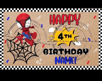 Plantilla de banner de cumpleaños de Spidey 3x5 (necesita Canva Pro)