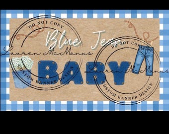 Plantilla de banner para baby shower en jeans azules (enlace) 3x5 CANVA PRO