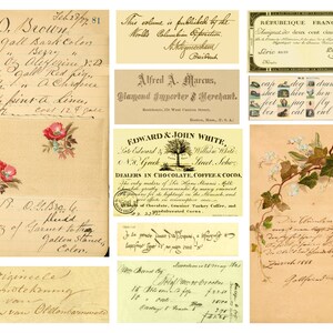 Vintage Script Ephemera 10 páginas de imagens vintage para diários indesejados, diários, criação de cartões, projetos de arte e muito mais