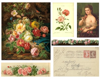 ヴィンテージフラワーエフェメラ：ジャンクジャーナル用のアンティーク