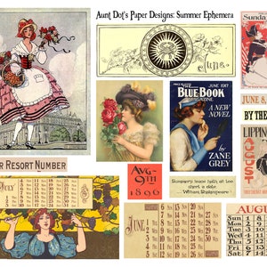 Summer Ephemera 10 páginas de imagens vintage para periódicos indesejados, diários, criação de cartões, projetos de arte e muito mais