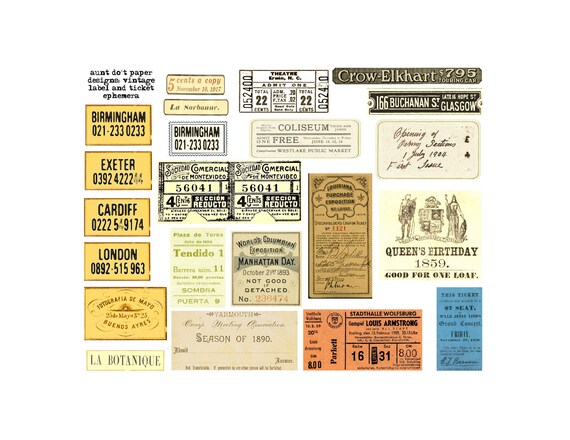 5 Pages of Vintage Labels and Tickets in 2 Sizes for Junk