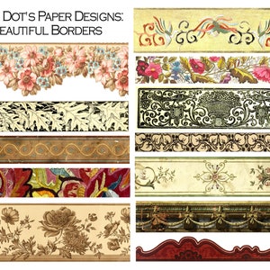 Schöne Vintage Bordüre Designs 9 Seiten für Junk Journals und Papercrafts, Biesen, Taschen