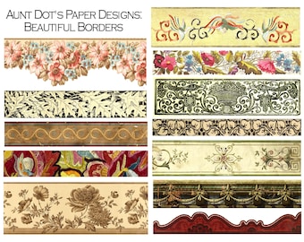Beaux motifs de bordure vintage 9 pages d'éphémères pour des journaux indésirables et des travaux manuels en papier, des plis, des poches