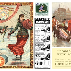 Ice Skating Ephemera 10 Seiten Vintage digitale Bilder für Journals, Card-Making, Kunstprojekte