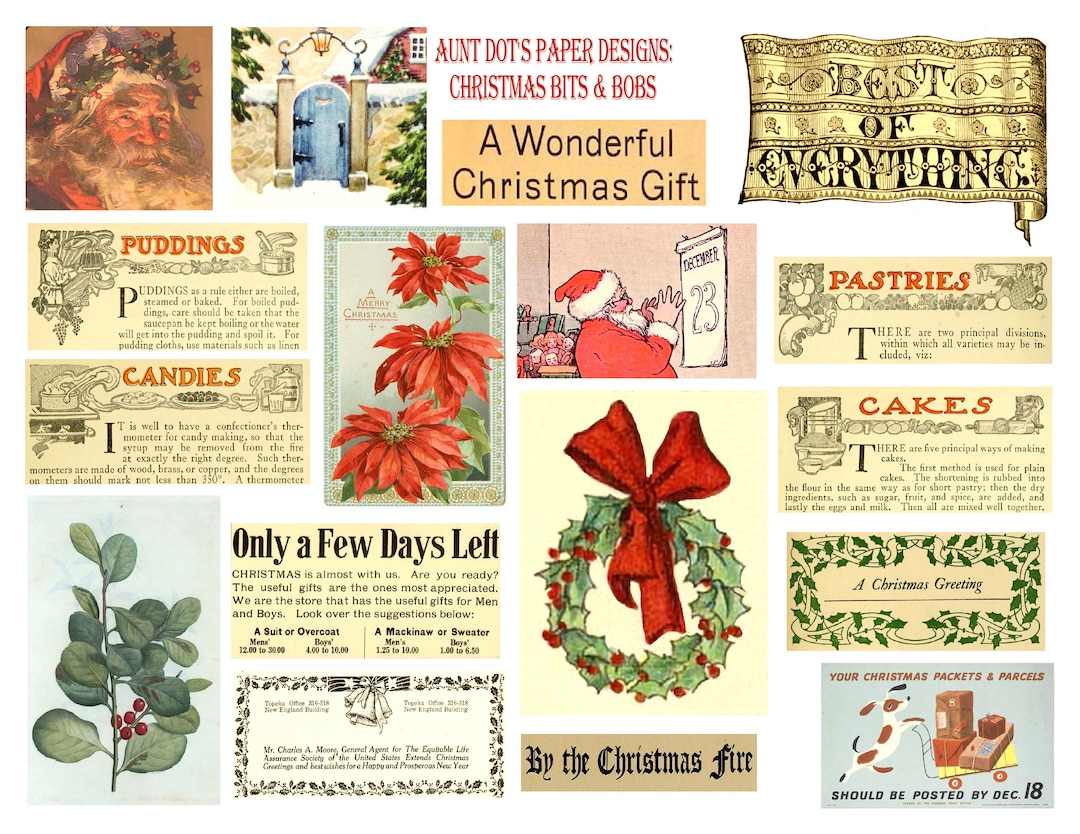 Christmas Bits & Bobs, 6 Pages of Images for Junk Journals, Papercrafts