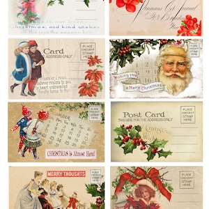 Weihnachtspostkarten 2 Seiten mit Vintage Bildern für Junk Journals, Journals, Card-Making, Art Projects und mehr
