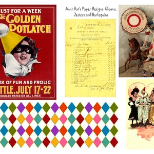 Clowns, Jesters & Harlequins, 8 Pages of Vintage Images for Paper Crafting