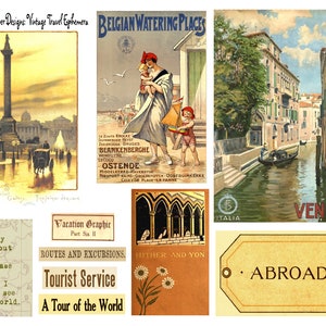Coisas efêmeras de viagens vintage 10 páginas de imagens vintage para diários indesejados, diários, criação de cartões, projetos de arte e muito mais
