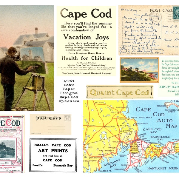 Quaint Cape Cod Beach Ephemera 10 Pages of Vintage Images for Junk Journals and Papercrafts
