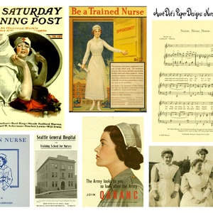Vintage Krankenschwester Ephemera 10 Seiten Vintage Bilder für Junk Journals, Journals, Card-Making, Paper Craft