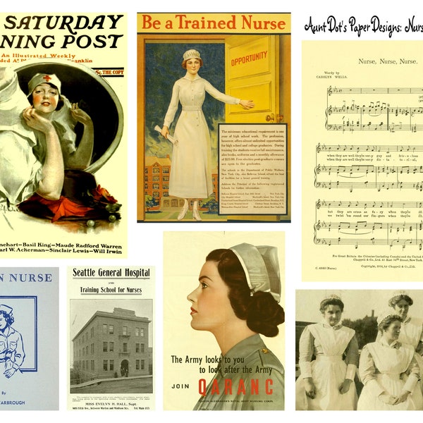 Vintage Nurse Ephemera 10 Pages of Vintage Images for Junk Journals, Journals, Card-Making, Paper Crafts