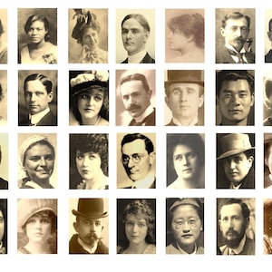 Fototessere d'epoca in 2 formati, 6 pagine di immagini per diari di scarto, lavori di carta, tecniche miste, creazione di gioielli