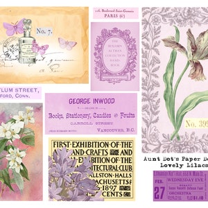 Lovely Lilacs Ephemera 7 páginas de imágenes vintage para revistas basura, diarios, fabricación de tarjetas, proyectos de arte y más