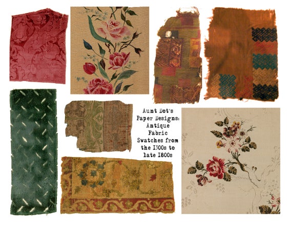 Antique Fabric Swatches, Fabric Samples for Junk Journals and 